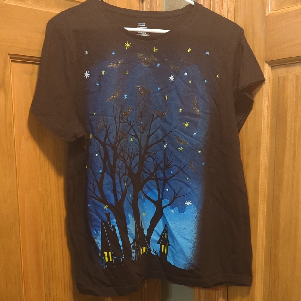 2X Halloween Bat, Tree, House, Stars T-Shirt 100% Cotton Measurements In Listing